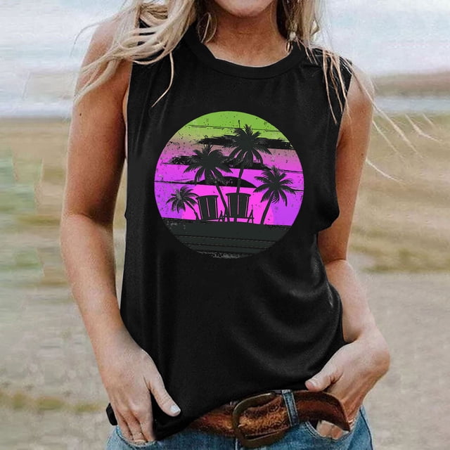lSLJS Blouse Sans Manches Imprimée Mode Décontractée pour Femmes, Col Rond, Pull-Over Slim, Débardeurs pour Femmes