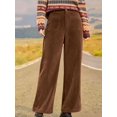 thumbnail image 5 of Women'S Corduroy Wide Leg Pants with Patch Pockets Casual Slim Fit Elastic Waist Trousers Brown XXL, 5 of 8