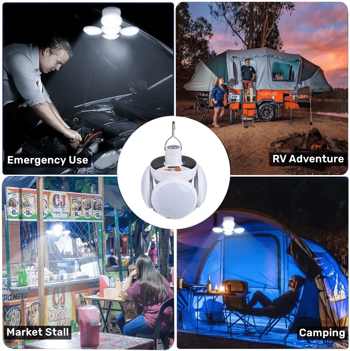 Soapow Solar Camping Lantern, USB/Solar Rechargeable Collapsible Tent LED Lights with Remote, Portable RV Emergency Solar Hanging Lantern Lamp for Night Fishing, Hiking