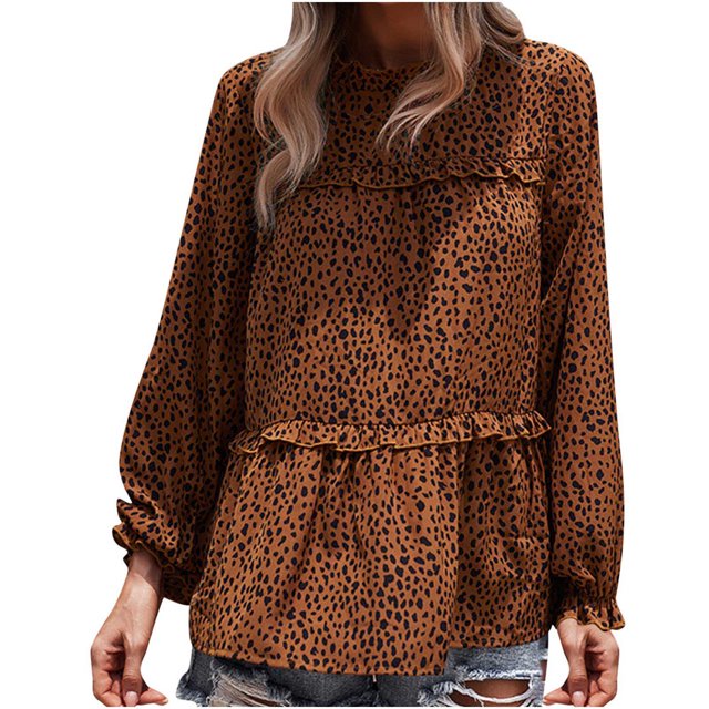 Camiseta de cuello redondo de manga larga informal para vacaciones sueltas de otoño e invierno de manga regular a la moda para mujer Pompotops FGAJ12319