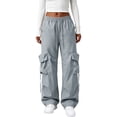 thumbnail image 2 of Dwellite Women Y2K Baggy Streetwear Pants Lightweight Wide Leg Drawstring Cargo Pants Sky Blue XL, 2 of 5