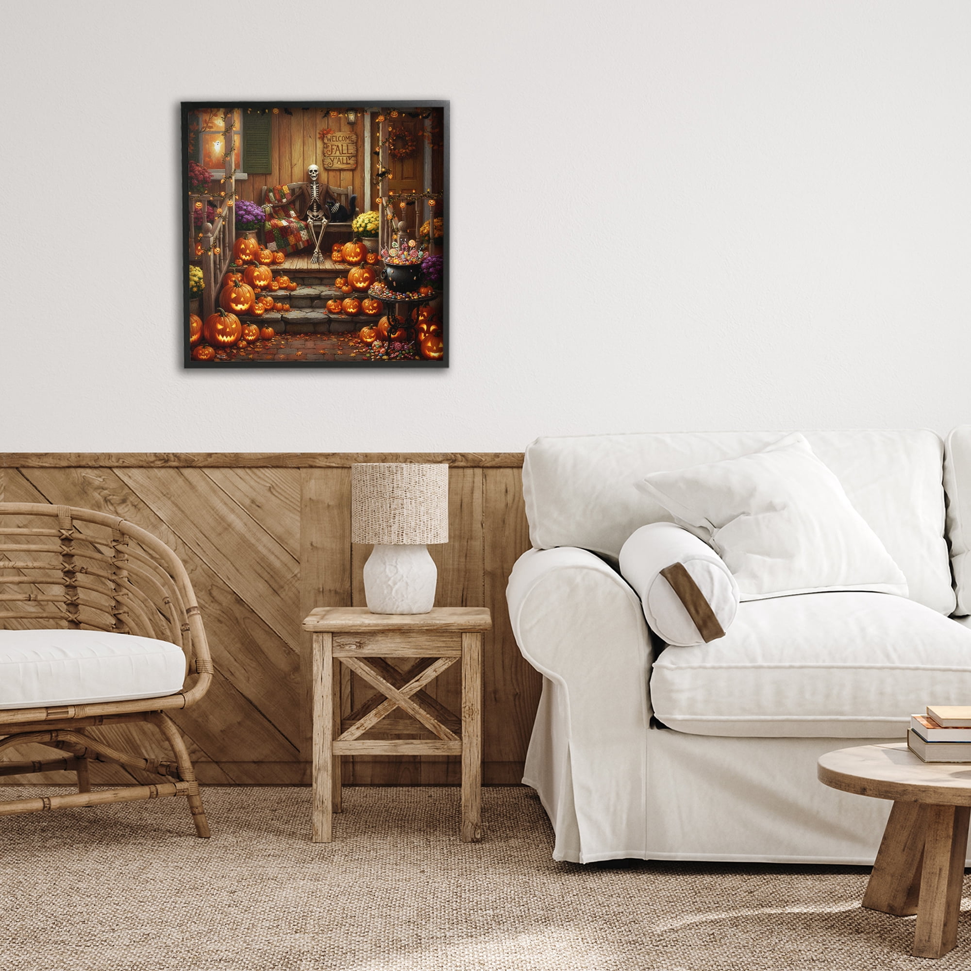 Stupell Industries Welcome To Fall Skeleton Porch Black Framed Giclee Art, design by Tabz Jones