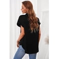 thumbnail image 1 of ABPHQTO Camisa negra de manga corta con botones y cuello para mujer, 1 of 5