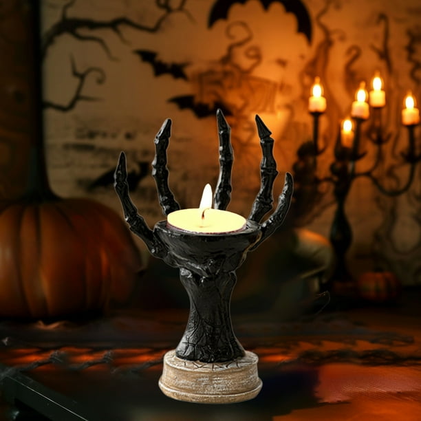 Candelabro de mano de resina con forma de garra fantasma, adorno decorativo de Halloween, ideal para mesas de Halloween y fiestas en habitaciones embrujadas.