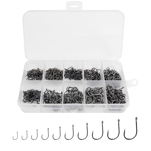500pcs Small Fishing Hooks for Fishing Fishing Hook Set Freshwater Saltwater Gear Tackle,High Carbon Steel 10 Different Sizes in a Plastic Box for Catfish Trout Bait Fishing Color Black or Gold