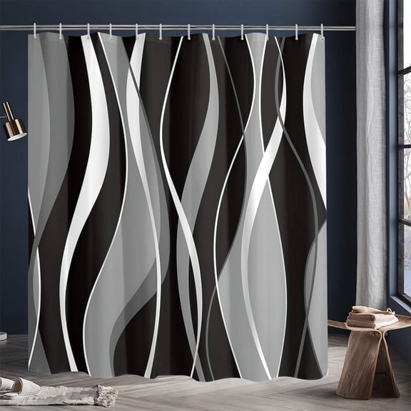 Extra Long Black Fabric Shower Curtain for Bathroom ,Waterproof Shower Curtains with Hooks 72"x84"