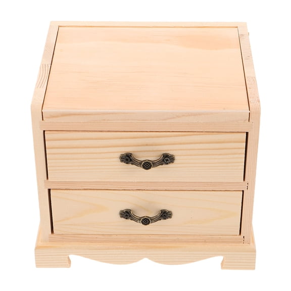 LOLIPPYY Rustic Wood Jewelry Box with Mirror, Two Drawers Organizer for Home Vanity and Accessories Storage