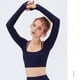 thumbnail image 3 of Traje de Yoga sin costuras para mujer, ropa deportiva ajustada de cintura alta para Fitness, Top corto de manga larga para gimnasio, mallas deportivas, 3 of 5