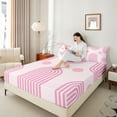 thumbnail image 4 of Manfei Girly Pink Stripes Queen Sheet Sets for Teen, Modern Abstract Geometric Flat Sheet, Chic Minimalism Queen Fitted Sheet, Microfiber Bedroom Decor, 4 Pieces, 4 of 7