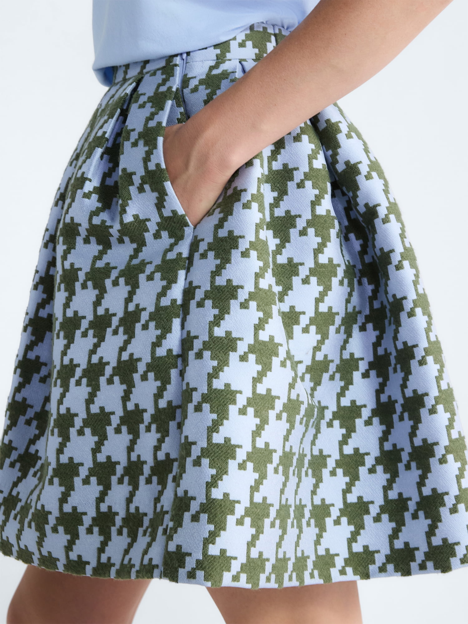 Free Assembly Women's and Women's Plus Houndstooth Pleated Skirt, Sizes 0-26W