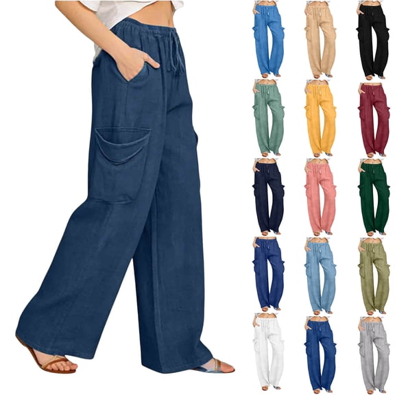 Frostluinai Women's Denim Printed Cargo Pants Oversized Pockets Casual Beach Work Travel Streetwear Walking Athletic Pants Plus Size