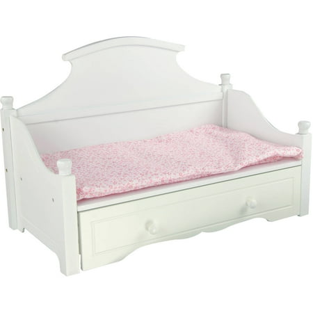 Olivia's Little World - Princess White Trundle Bed with Pink Floral Mettress Wooden 18 inch Doll Furniture