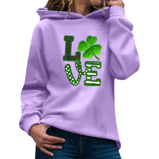 WILLBEST Sudadera de Mujer, Moda Femenina, Día de San Patricio, Temática Verde, Estampado, Bolsillo, Manga Larga, con Capucha, Top, Sudadera 1580 Mediana