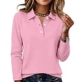 thumbnail image 2 of Womens Long Sleeve Polo Shirts V Neck Collared Button Down Shirt | Polo Shirts,V Neck, Collared, Button Down Pink XL, 2 of 6