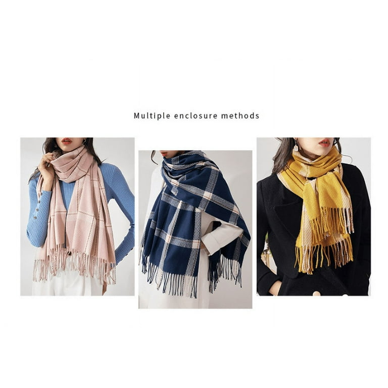 esafio Women s Fall Winter Scarf Classic Tassel Plaid Scarf Warm Soft Chunky Large Blanket Wrap Shawl Scarves Yellow Walmart