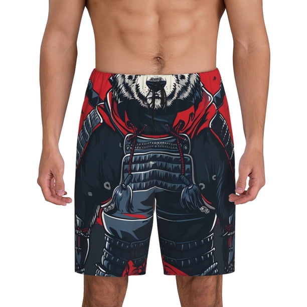 Fotbe Red Black Eastern Panda Warrior Pantalones Cortos de Pijama para Hombre, Ropa de Dormir, Pantalones de Pijama Cortos para Hombre-X-Large