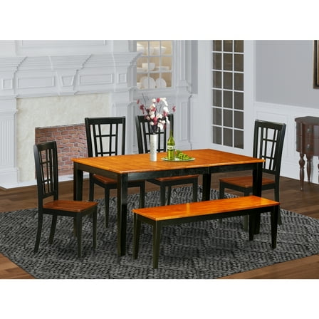 Dining Room Set 7 Piece - Rectangular Table & 6 Chairs - Solid Wood Dinette Set