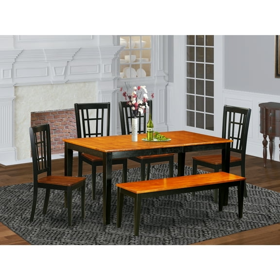 Dining Room Set 7 Piece - Rectangular Table & 6 Chairs - Solid Wood Dinette Set