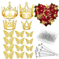 thumbnail image 2 of Gold Crowns for Flower Bouquet Accessories, 4 Pcs Cake Crown Topper, 12 Butterfly Decorations and 50 Pins, 2 of 8