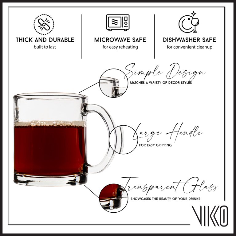 Vikko 13 Ounce Clear Glass Coffee Mugs | Aroma Collection – Thick and  Durable – Wide, Heavy Base – D…See more Vikko 13 Ounce Clear Glass Coffee  Mugs 