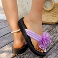 thumbnail image 5 of Gpaecead Women Fabric Flower Flat Flip Flops Lightweight Eva Footbed Spring Summer Beach Casual Shoes,A-Purple, 5 of 8