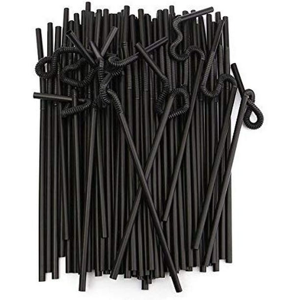 Disposable Flexible Plastic Drinking Straws, Black, 10 inches, Pack of