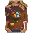 thumbnail image 3 of BiZtdJrK 3/4 Length Sleeve Womens Shirts Easter Eggs Graphic Tees Shirt Casual Round Neck Pullover Blouses Cute Rabbit Print Tunic Tops Multicolor S Sales for Today, 3 of 6