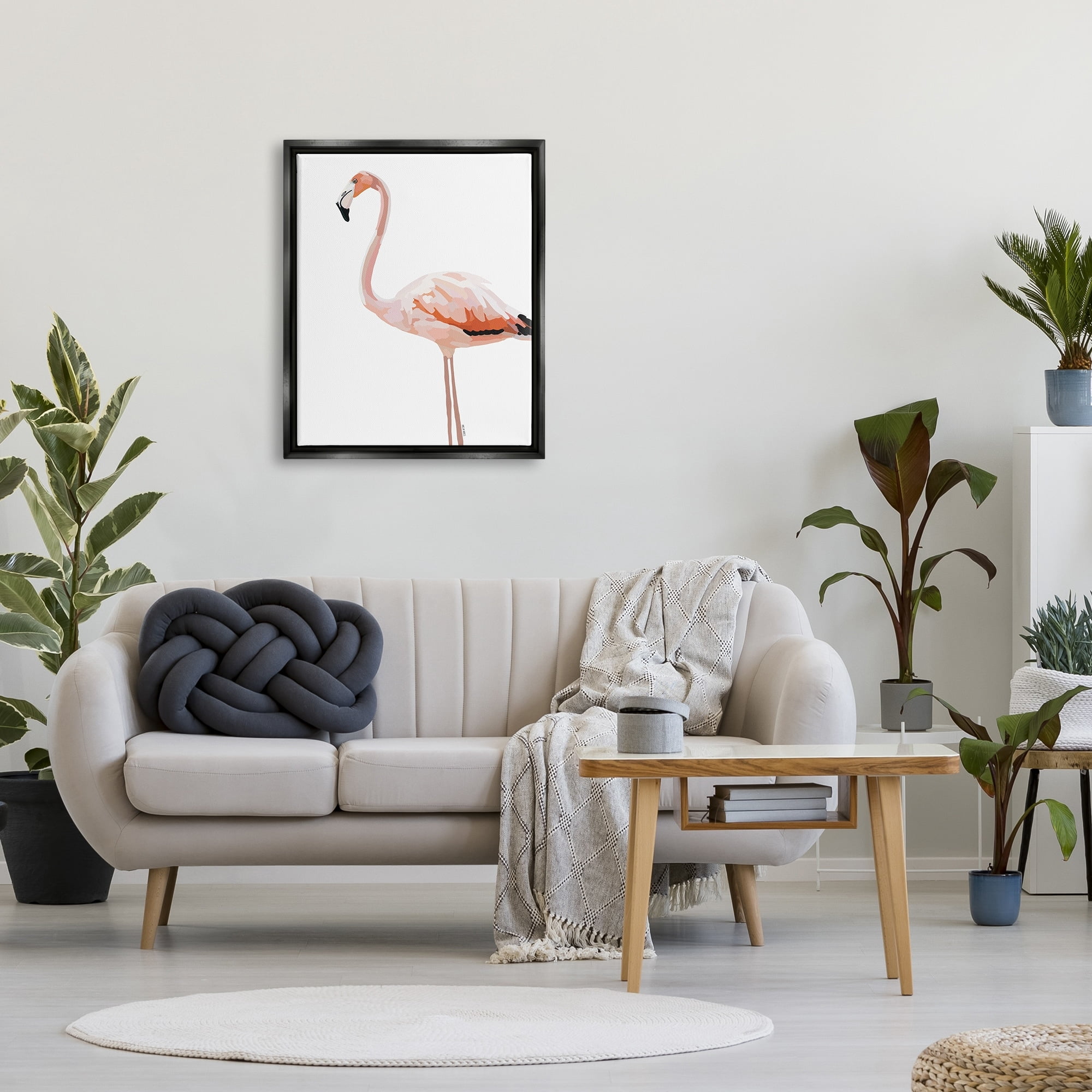 Stupell Industries Tropical Pink Flamingo Bird Casual Animal Design Graphic Art Jet Black Floating Framed Canvas Print Wall Art, Design by Amelia Noyes