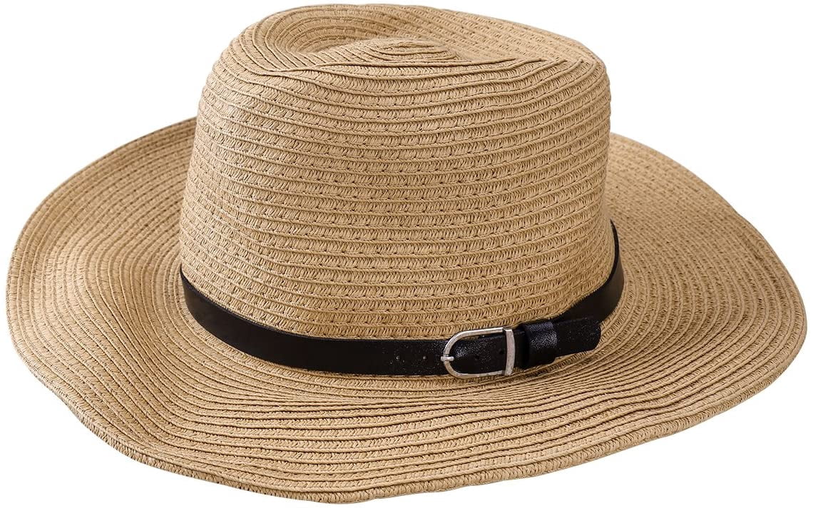 Men's Straw Fedora Hat Wide Brim Hat 