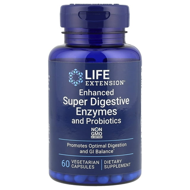 Life Extension Enhanced Super Digestive Enzyme with Probiotics, 60 Count