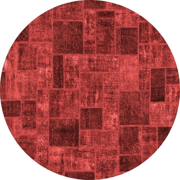 Ahgly Company Machine Washable Indoor Round Patchwork Red Transitional Area Rugs, 8' Round