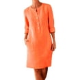 thumbnail image 2 of DondPO Plus Size Dresses for Curvy Women Midi Dresses Women's Round Neck Knee Length Dress Boho Casual Loose Dress With Buttons Long Sleeve Dress Womens Dresses Orange Dress L, 2 of 6