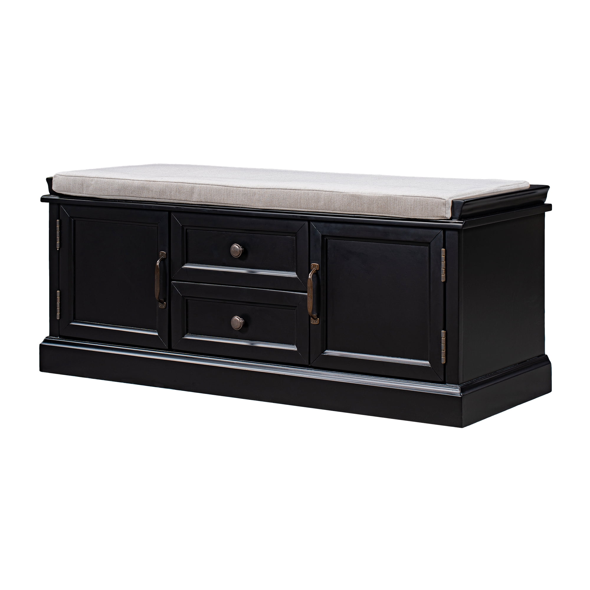 Storage Bench with 2 Drawers and 2 cabinets, Shoe Bench with Removable Cushion for Living Room ...