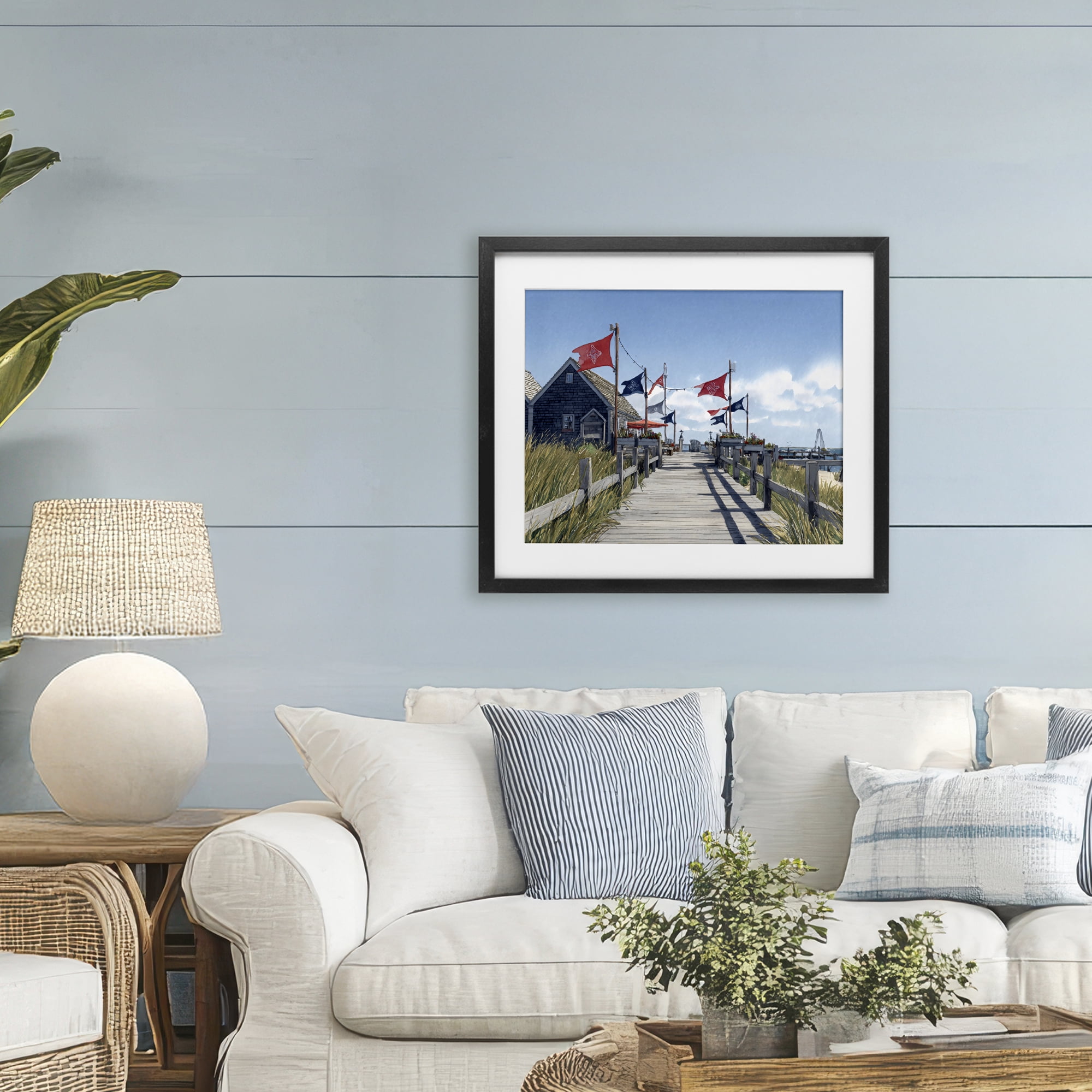 Stupell Industries Summer Boardwalk Stroll Black Framed Print Under Glass, design by Franklyn Gregory