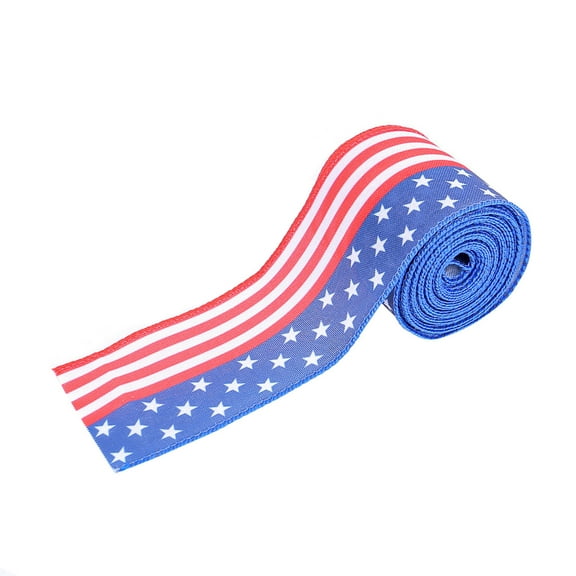 Clearance Under $5!Yyuenw 2.5" x 5.5 Yards Patriotic Wired Ribbon Bulk Pack - Stars & Stripes Edge for Memorial Day, 4th of July Wreaths, Parade Decor