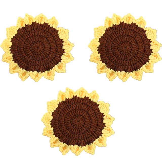 Posavasos trenzados hechos a mano para bebidas, posavasos de ganchillo adecuados para bebidas infantiles, girasol