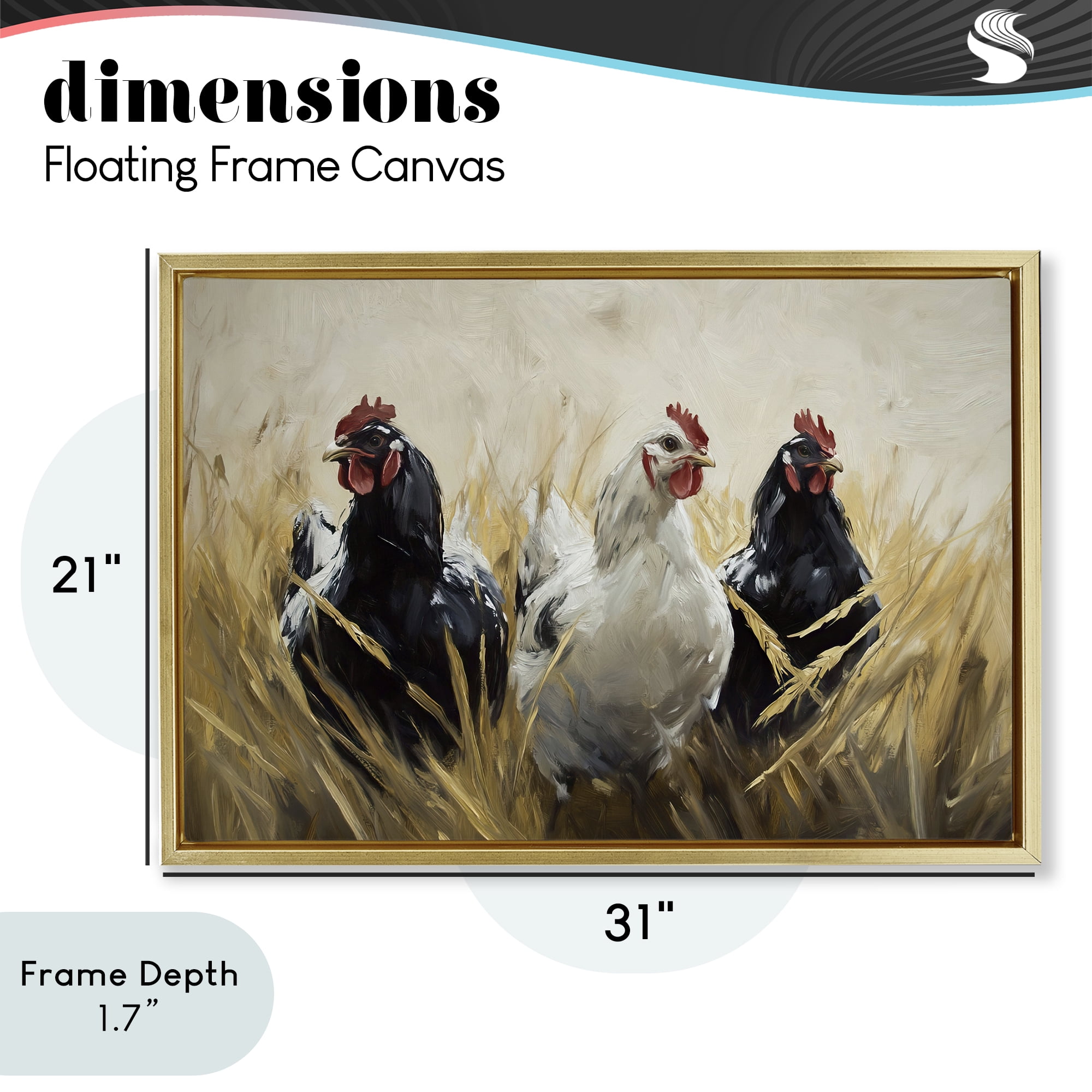 Stupell Industries Chickens In Wheat Field Gold Framed Floater Canvas Wall Art, design by Tina LeCour