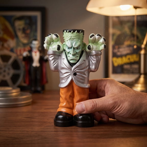 Retro Frankenstein Molded Halloween Lamp, Illuminated Spooky Monster Ornament for Yard Landscape, Entryway, Holiday Gathering and Halloween Themed Display