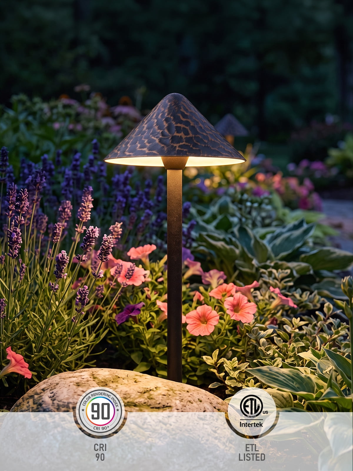 4 Pack 12-24V AC/DC 3W 5CCT LED Landscape Lights, Waterproof Pathway Lights, Rustic Style, Aluminum Housing, CRI90+, ETL Listed, 1800K/2700K/3000K/4000K/5000K Selectable