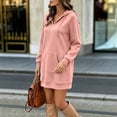 thumbnail image 6 of Busydd Zip Up Hooded Sweatshirt Dress for Women Trendy Solid Color Drawstring Fall Dresses Casual Kangaroo Pocket Hem Long Sleeve Dress S, 6 of 7