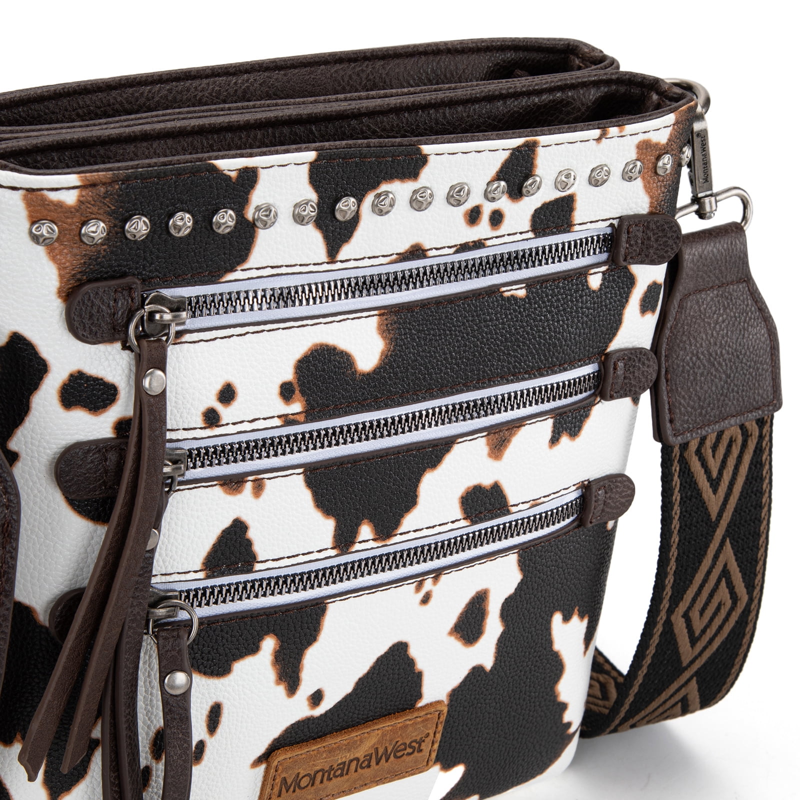 Montana West Crossbody Bags for Women Multi Pocket Cross Body Bag Purses with Guitar Strap, Cow Pattern