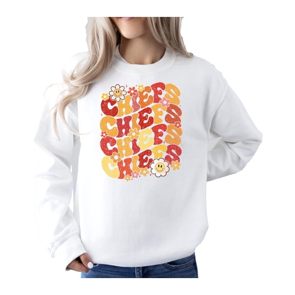 Chiefs Groovy Floral Sweatshirt School Spirit for Kids & Adults White Sweatshirt Adult Medium