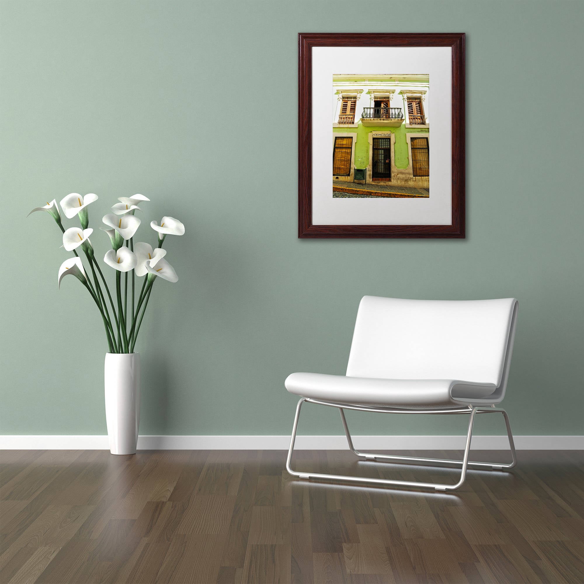 Trademark Fine Art "Old San Juan 5" Canvas Art by CATeyes, White Matte, Wood Frame
