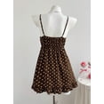 thumbnail image 2 of Brown Polka Dot Ruffle Hem Tie-Front Spaghetti Strap Cami Mini Dress, 2 of 6