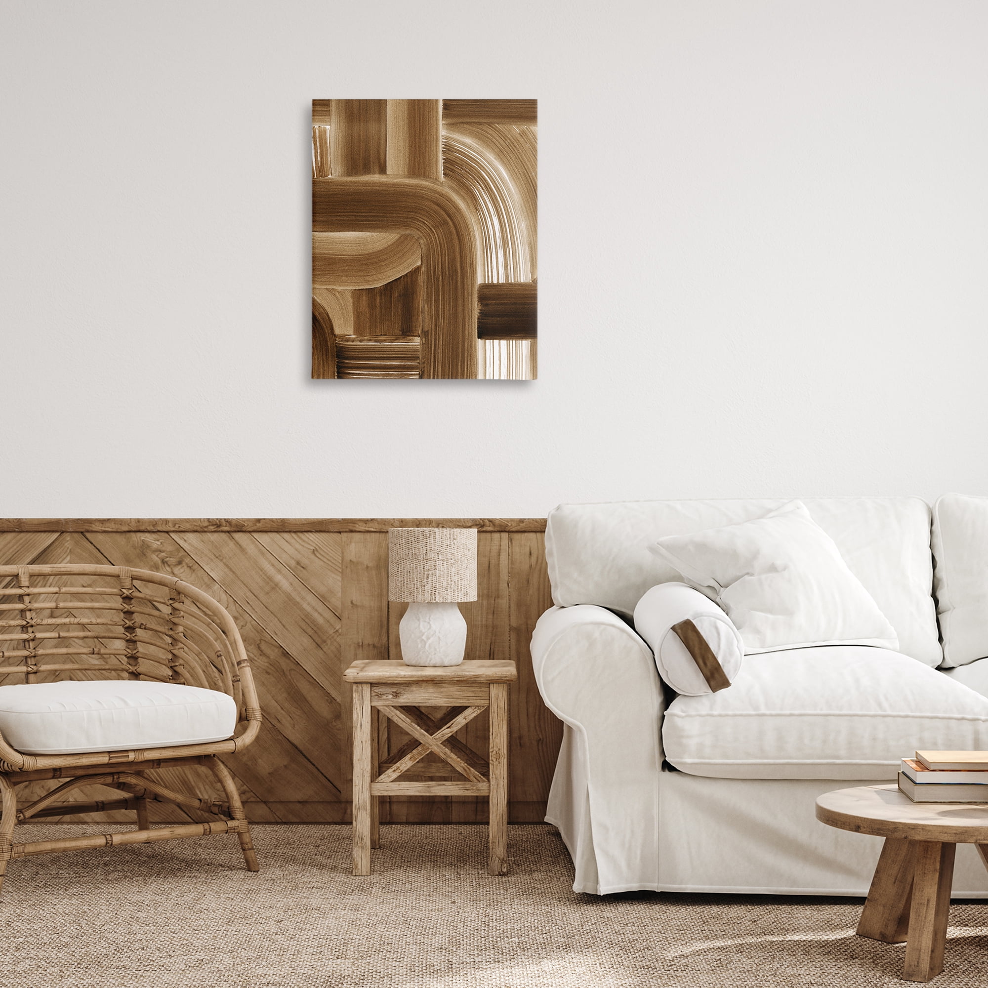 Stupell Industries Brown Curved Paint Strokes Abstract Painting Gallery Wrapped Canvas Art Print Wall Art, 24 x 30