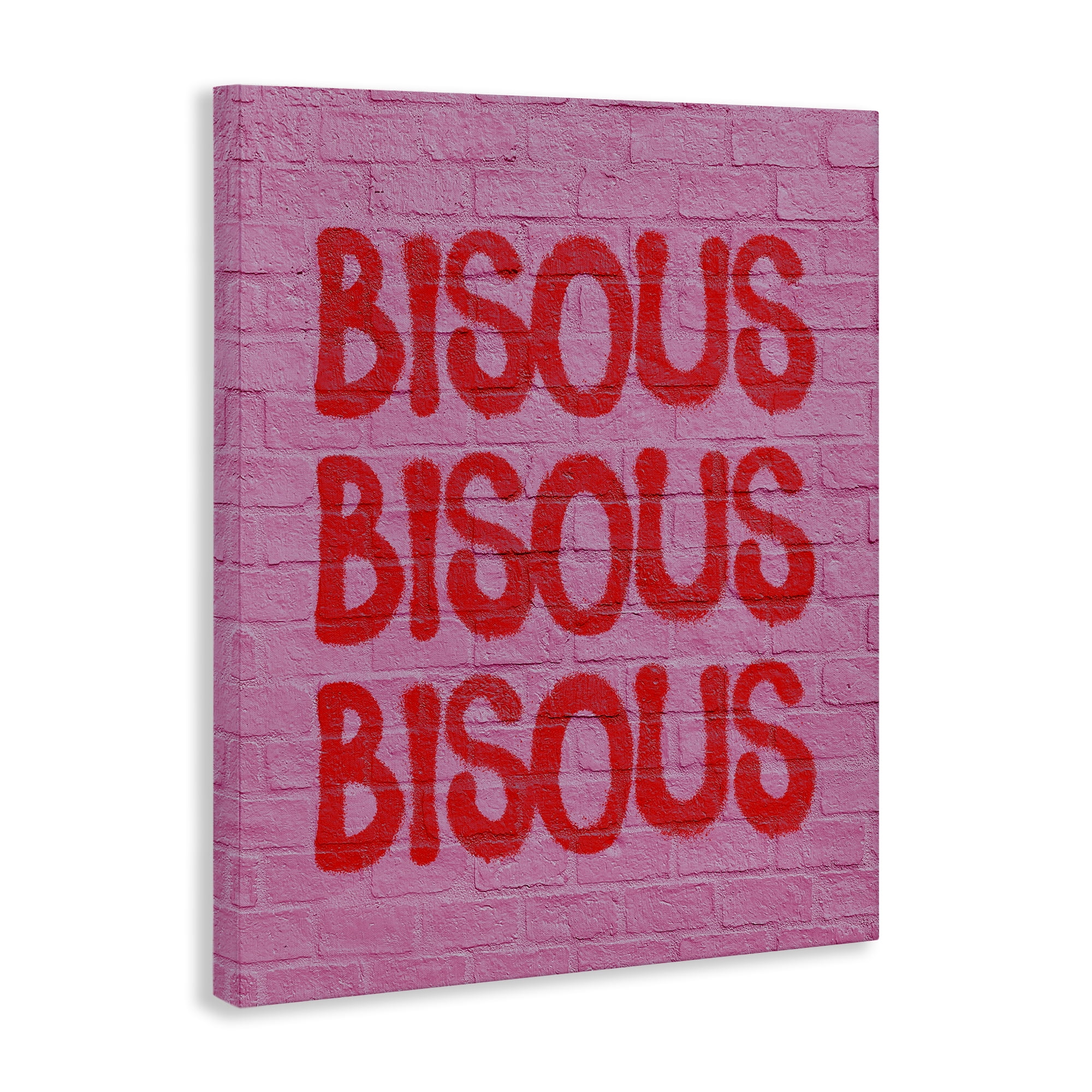 Stupell Industries Bisous on Brick Pattern Text & Numbers Painting Wrapped Canvas Art Print Wall Art, 16 x 20