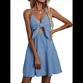 thumbnail image 3 of Vestido de Algodón con Tirantes para Mujer, Falda Corta Informal de Moda Azul M, 3 of 10