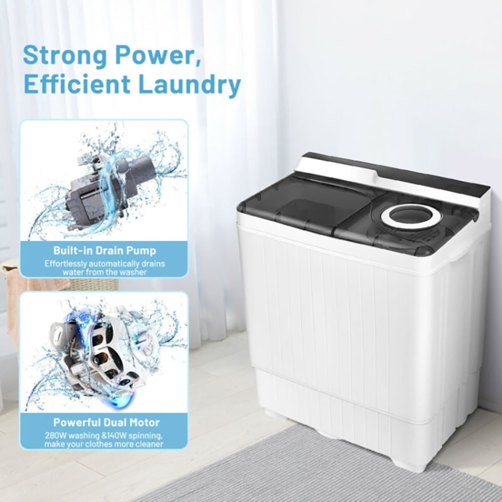 Canddidliike 26 Pound Portable Semi-automatic Washing Machine with Built-in Drain Pump-Gray, Timer Control, Compact Laundry Washer for RV, Apartments and Dorms