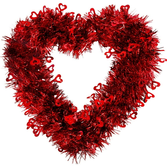 Howooi Valentine's Day Heart Shaped Wreath Decorative Front Door Wreath Romantic Holiday Decoration