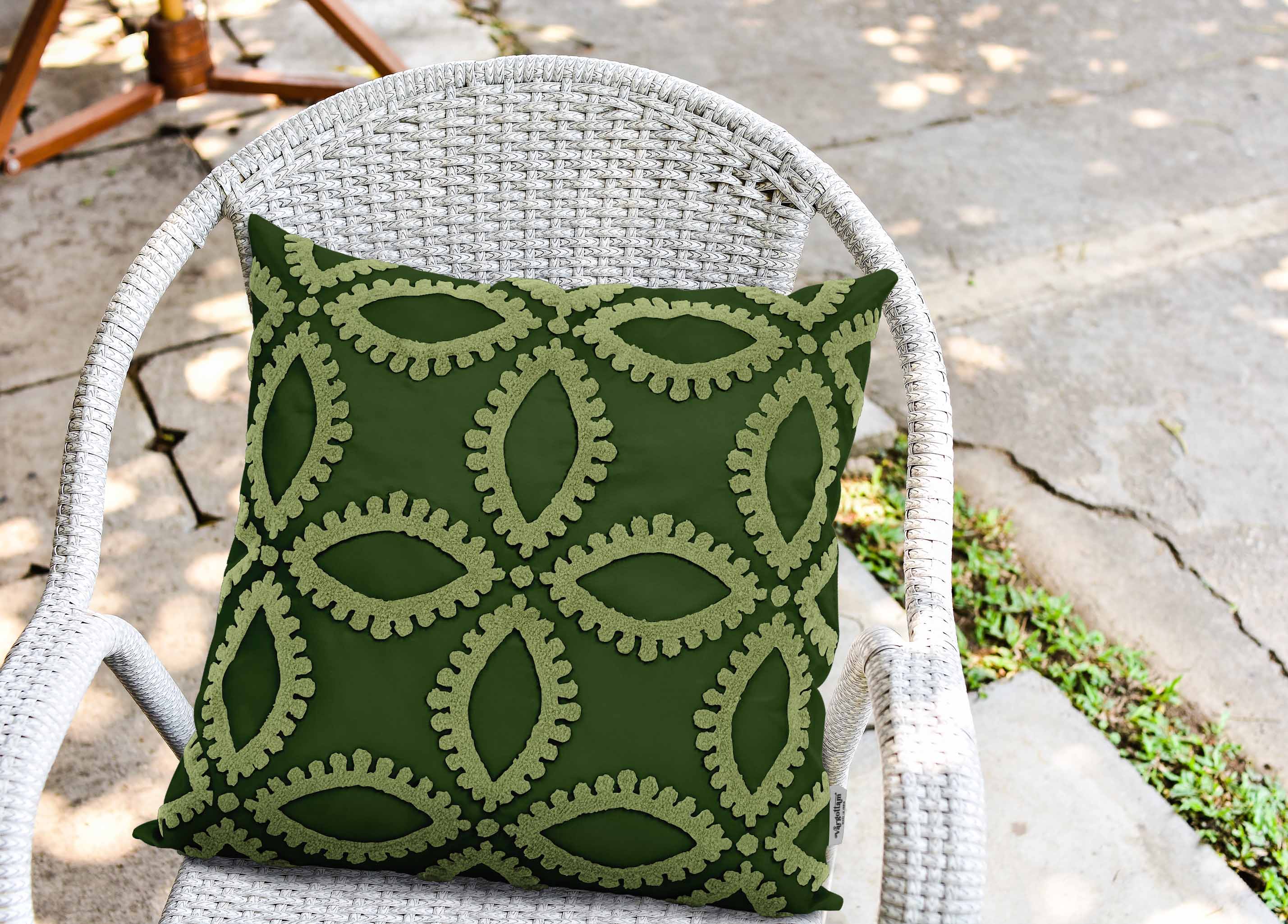 Vargottam Outdoor Decorative Throw Pillow CoversTowelEmbroideredPolyester Handmade Boho Cushion CoversFor Outdoor Patio -Asian - Dark Green - image 2 of 6